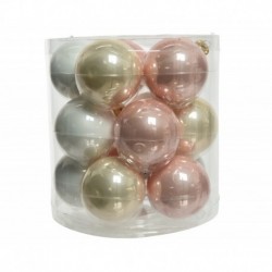 Palline di Natale in vetro da appendere 6 cm Rosa, Bianco e Perla. Set 15