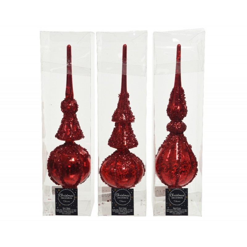 Punta Per Albero Di Natale In Vetro 28 Cm, Colore Rosso Scuro Opaco/Lucido, Decorazione Classica E Resistente Per Cima Albero