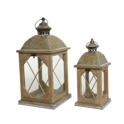 Lanterna in legno con vetro Media dim 14x14x32 cm. Pezzo Singolo