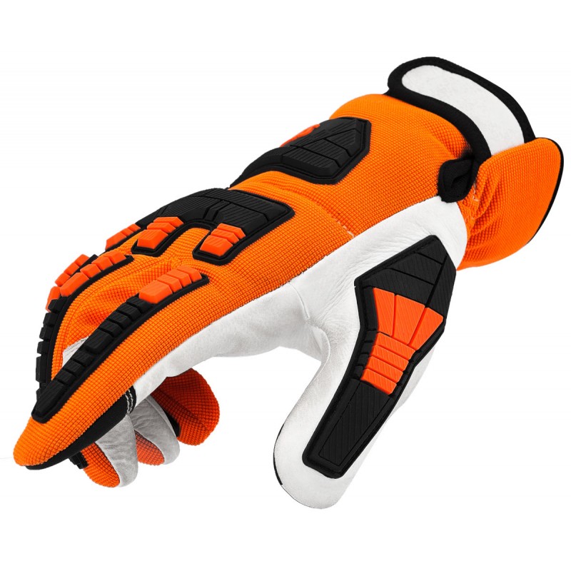 Cut resistant gloves for chainsaw Stocker 10/L orange, in leather