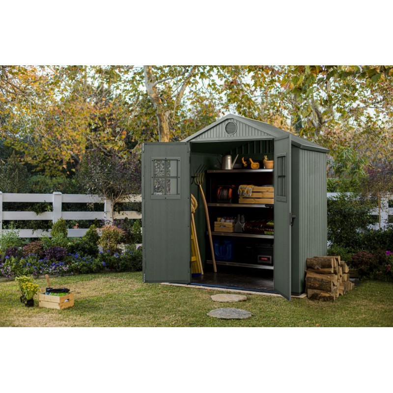 Keter Resin Garden Shed DARWIN 6x4 Green with Front Windows
