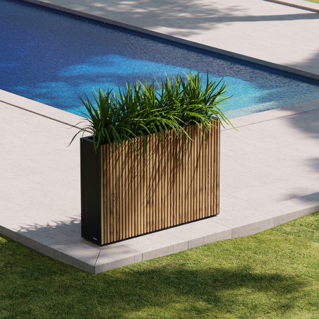 Tall Herstera DECO Planter Divider 25 in Metal Black and Wood 100x25x80 cm