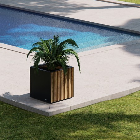 Cube Herstera DECO Planter in Metal Black and Wood 50x50x50 cm