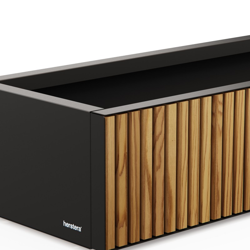 Herstera PLANTER WOOD XIC 150 Low Planter in Anthracite Metal 150x40x25cm Herstera PLANTER WOOD XIC 150 Low Planter in Anthracite Metal 150x40x25cm