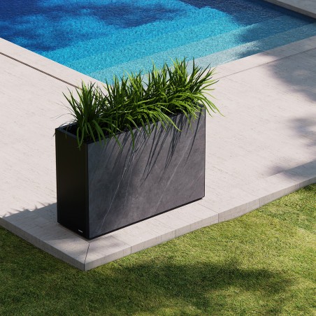 Tall Herstera DECO Planter Divider 40 in Metal Black with Marble-Effect Panel 120x40x80 cm