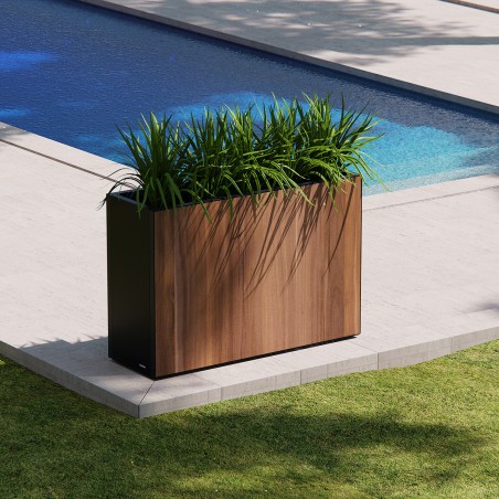 Tall Herstera DECO Planter Divider 40 in Metal Black with Wood-Effect Panel 120x40x80 cm