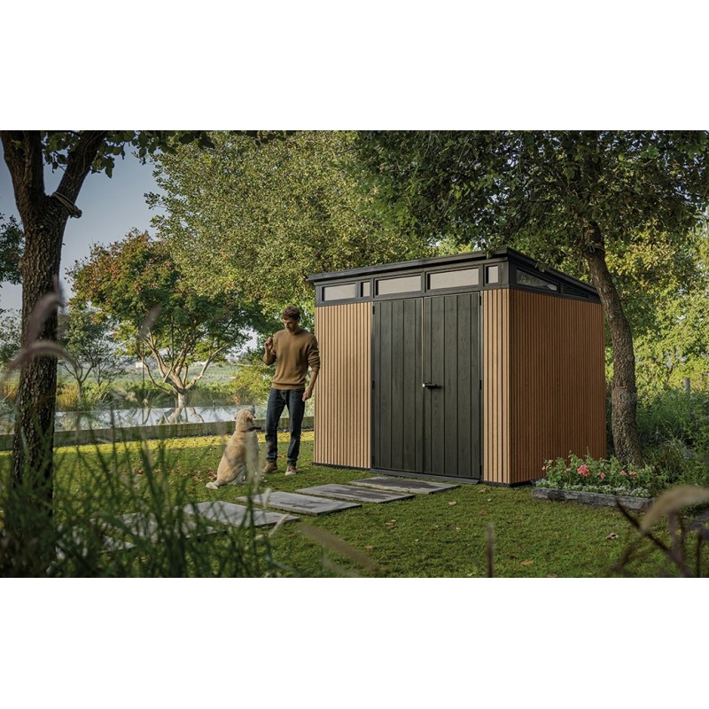 Keter Resin Garden Shed SIGNATURE PENT 9X7 Slatted Keter Resin Garden Shed SIGNATURE PENT 9X7 Slatted