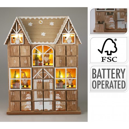 37cm Wooden Light-Up Advent Calendar