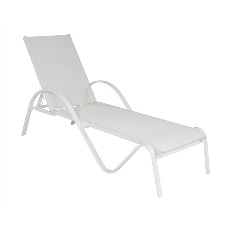 Greenwood Arrecife Aluminum Sunbed - Ivory Textilene - White