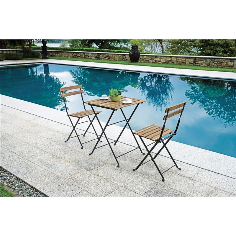 Greenwood Set Bistro' Due Posti In Ferro E Acacia Fsc Scura - Antracite