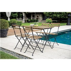 Set Bistro' Quattro Posti In Ferro E Acacia Fsc Scura - Antracite