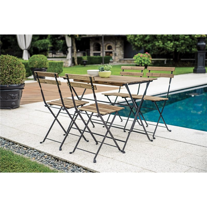 Set da Giardino Bistro' Quattro Posti In Ferro E Acacia Fsc Scura - Antracite Greenwood