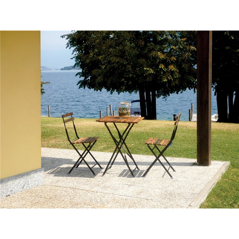 Set da Giardino Bistro' Deluxe Due Posti In Ferro E Acacia Fsc - Antracite Greenwood