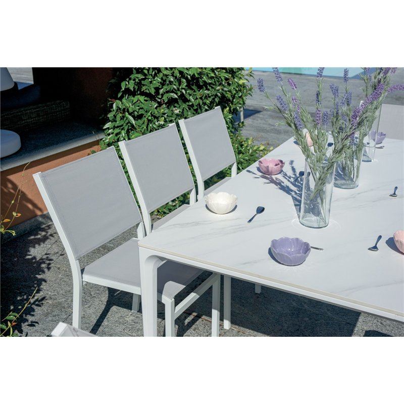 Greenwood Tavolo Alghero In Alluminio 180x90 con - Piano In Gres Effetto Marmo - Bianco