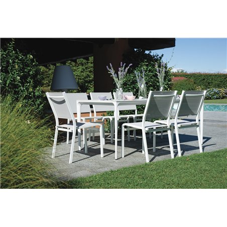 Tavolo Alghero In Alluminio 180x90 con - Piano In Gres Effetto Marmo - Bianco