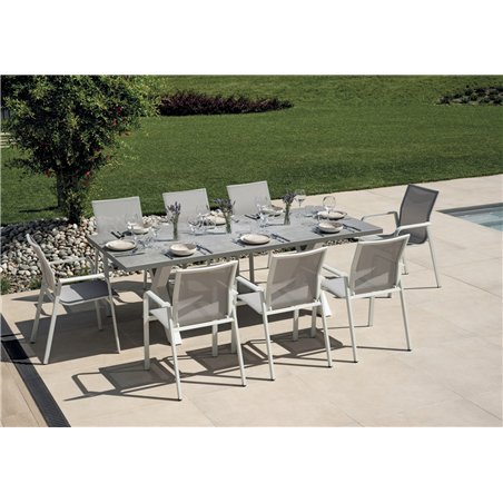 Tavolo Amantea 220x100 cm - Piano In Resina Grigio - Bianco