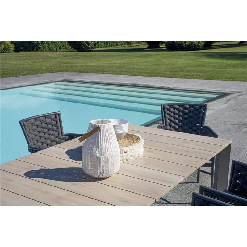 Greenwood Arenzano Extendable Aluminum Garden Table 211/276x100 cm - Wood-Effect Top - Anthracite
