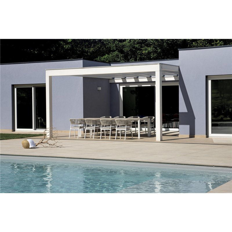 Greenwood Tavolo Arenzano In Alluminio Allungabile 211/276x100 cm - Piano Effetto Legno - Bianco