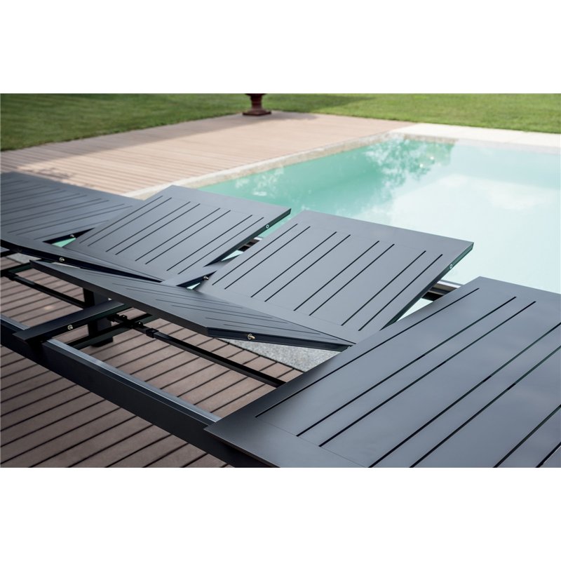 Tavolo da Giardino Santorini In Alluminio Doppio Allungo 265/330/398x110 cm - Antracite Greenwood
