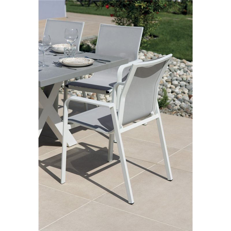 Greenwood Sedia Samo In Alluminio - Textilene Grigio Chiaro - Bianco