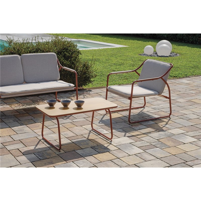 Set da Giardino Tinos In Ferro - Textilene Ecru' - Rosso Greenwood