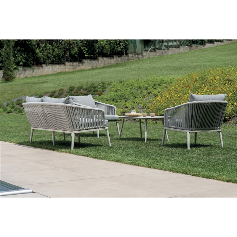 Set da Giardino Alicante In Alluminio - Corda Grigia - Bianco Greenwood