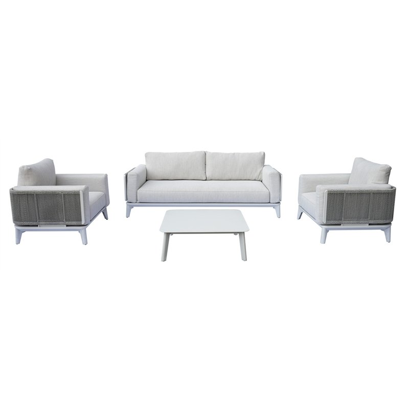 Greenwood Set Nantes In Alluminio - Wicker Grigio - Bianco