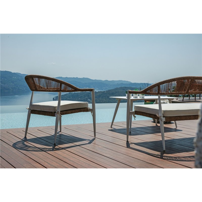 Set da Giardino Milano In Alluminio - Wicker Paglia - Bianco Greenwood