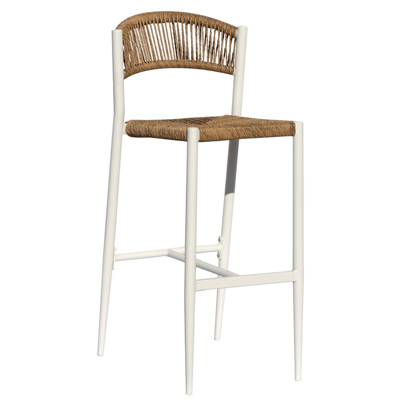 Sgabello da Giardino Milano In Alluminio - Wicker Paglia - Bianco Greenwood