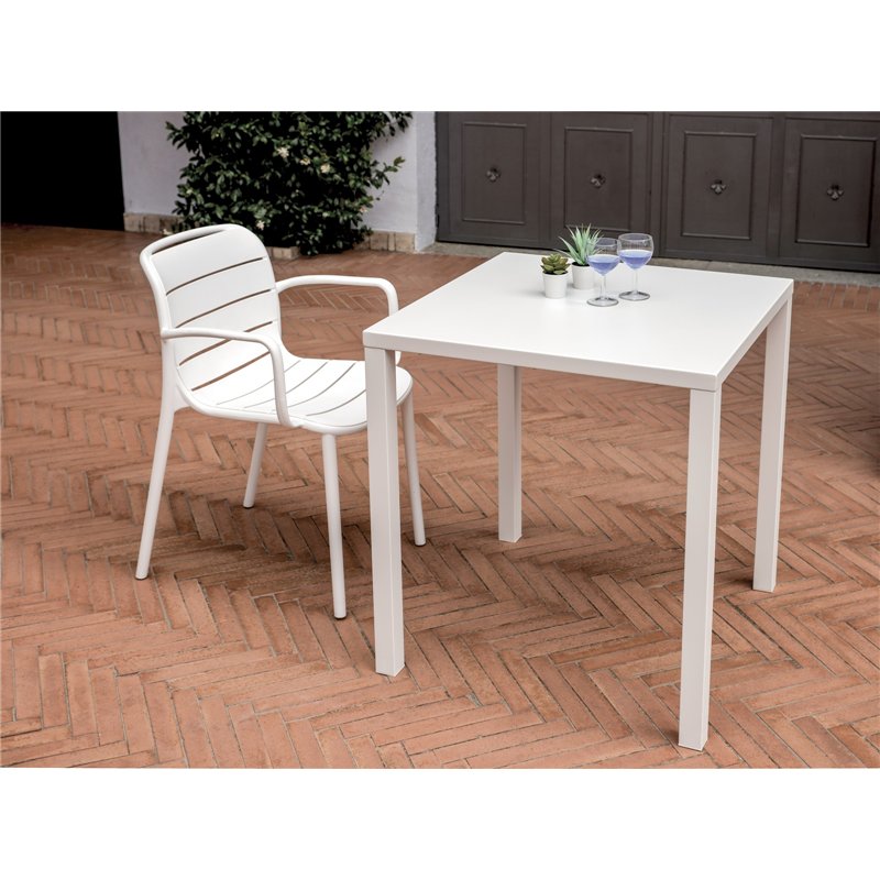 Greenwood Tavolo Garda In Acciaio 70x70 cm - Bianco - Autolivellante