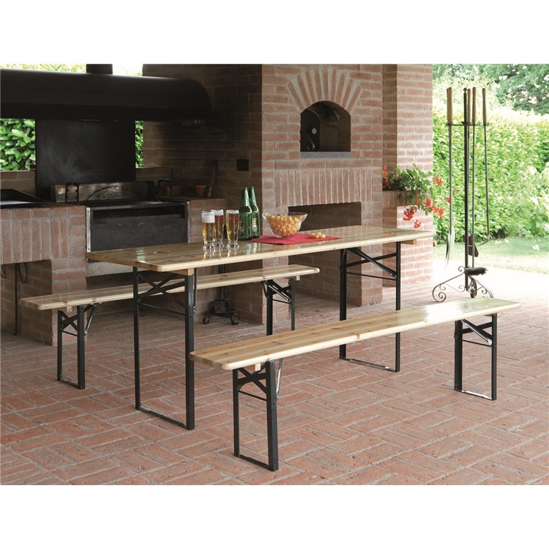 Set da Giardino Birreria In Legno - Tavolo da Giardino E Due Panche Greenwood