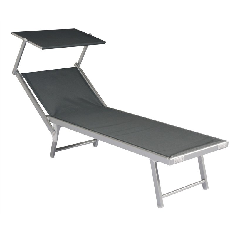 Lettino Mare Con Tettuccio In Alluminio - Grigio - Pieghevole Greenwood