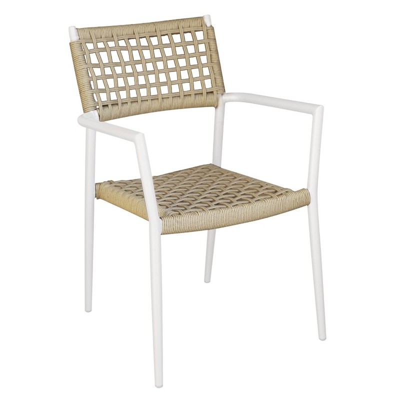 Sedia da Giardino Padova In Alluminio - Wicker Canapa - Bianco Greenwood