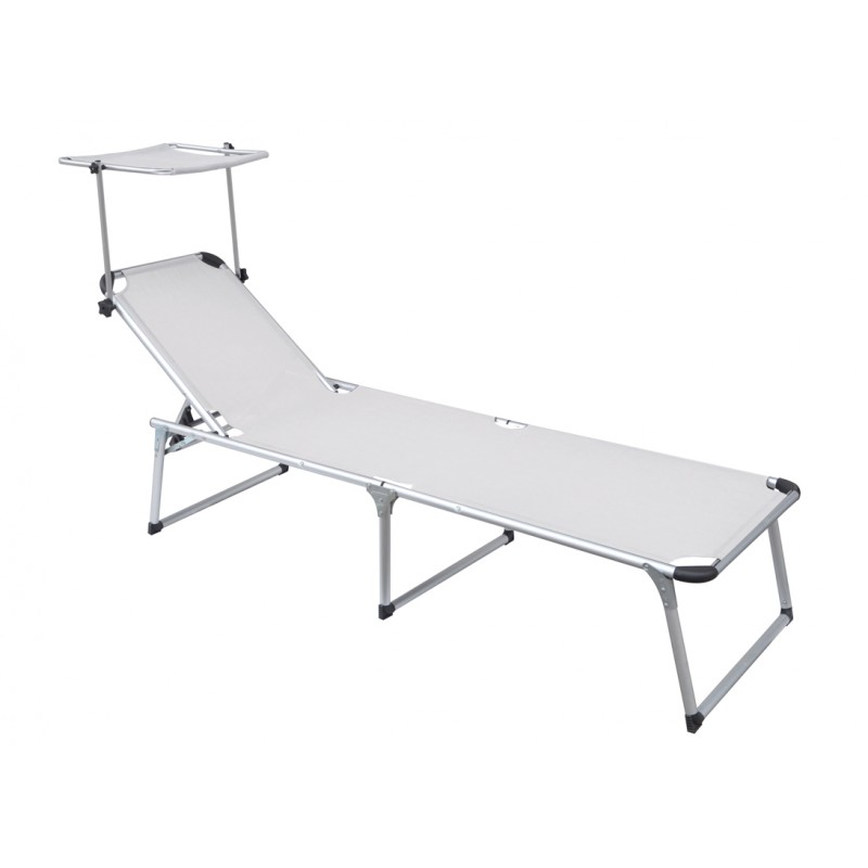 Greenwood Beach Sun Lounger with Aluminum Canopy - Ivory 210 cm
