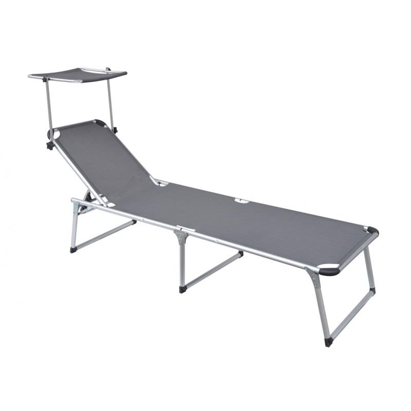 Greenwood Beach Sun Lounger with Aluminum Canopy - Grey 210 cm