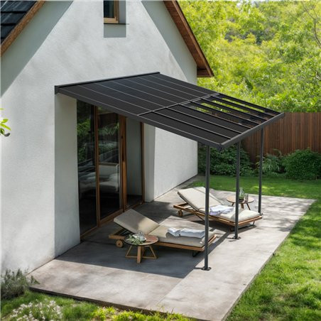 Canopia Sierra Cabrio Pergola Addossata in Alluminio 3X4.3 m Grigio - Pannelli Ombreggianti Mobili