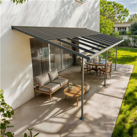 Canopia Sierra Cabrio Wall-Mounted Aluminum Pergola 3x6.2 m Gray - Adjustable Shade Panels