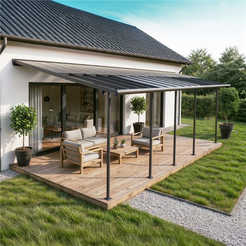 Canopia Sierra Cabrio Pergola Addossata in Alluminio 3X9.7 m Grigio - Pannelli Ombreggianti Mobili Canopia Sierra Cabrio Pergola Addossata in Alluminio 3X9.7 m Grigio - Pannelli Ombreggianti Mobili
