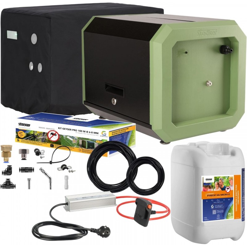 Kit completo impianto antizanzare automatico Stocker Geyser Pro Lite fino a 650 mq Kit completo impianto antizanzare automatico Stocker Geyser Pro Lite fino a 650 mq