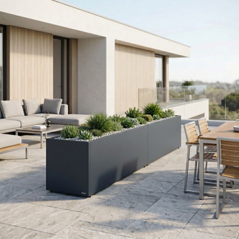 Modular Garden Divider Herstera PLANTER 50 in Metal Anthracite Color 200x50x50 cm