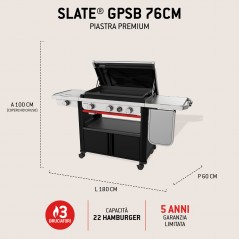 Piastra Weber a Gas Slate GPSB 76 cm Premium Con Fornello Laterale Black Cod. 1500247