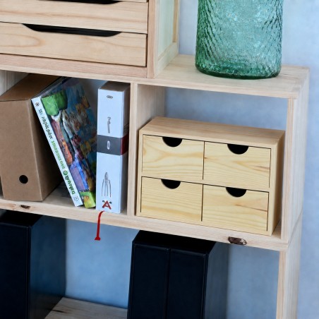 Cassettiera MINIBLOC in Pino Massiccio 4 Cassetti 32x14x21,7 cm Unionwood