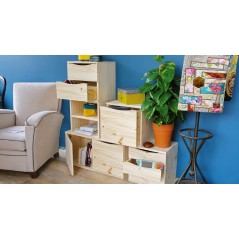 Mobile Modulare in Pino Massiccio Grezzo con 2 Cassetti 36x30x36 cm Unionwood