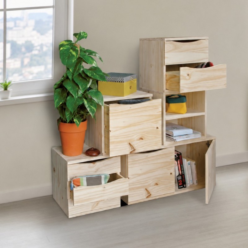 Mobile Modulare in Pino Massiccio Grezzo con 3 Cassetti 36x30x36 cm Unionwood Mobile Modulare in Pino Massiccio Grezzo con 3 Cassetti 36x30x36 cm Unionwood