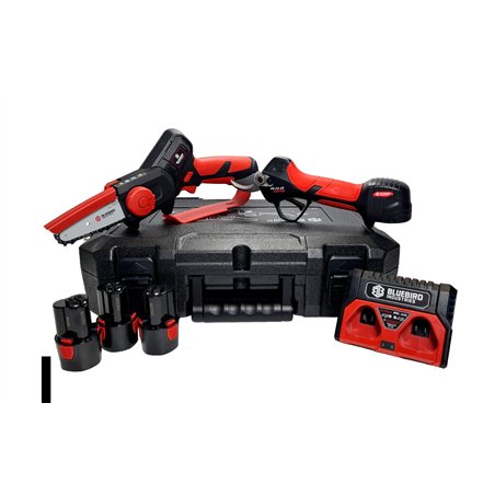 Kit forbice e potatore a batteria Blue Bird PS 23-25 FASTER + CS 22-04 con 3 batterie 12,6 V max – 2,5 Ah incluse