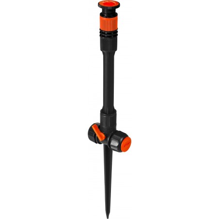 Irrigatore a spruzzo Stocker 360° regolabile con doppio attacco per tubo, estensibile