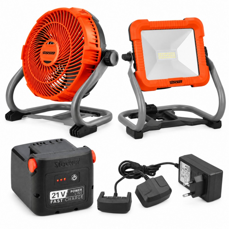 PROMO Stocker Kit Faro + Ventilatore + Batteria 2,6 Ah + Caricabatterie