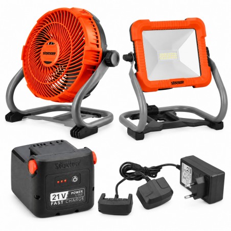 PROMO Stocker Kit Faro + Ventilatore + Batteria 2,6 Ah + Caricabatterie