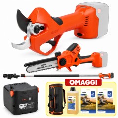 PROMO Stocker Kit Forbice Magma E-40 Tp + Motosega Magma E-150 La + Manico + Batteria 2,6 Ah 21V
