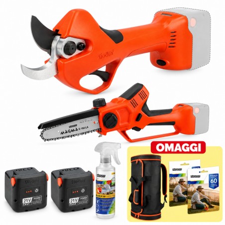 PROMO Stocker Kit Forbice Magma E-40 Tp + Motosega Magma E-150 La + Batteria  2,6 Ah 21V + Bladeup
